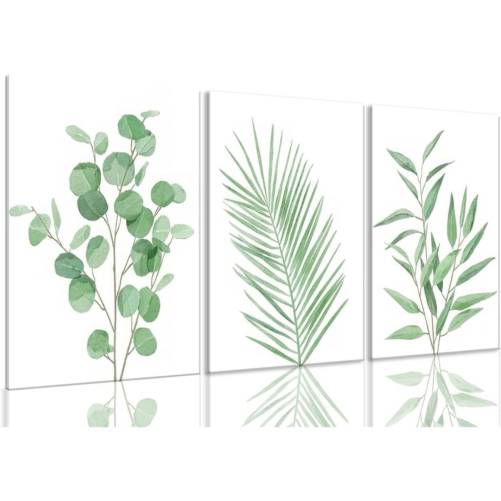 Set of 3 Framed Sage Green Painting Eucalyptus Leaf