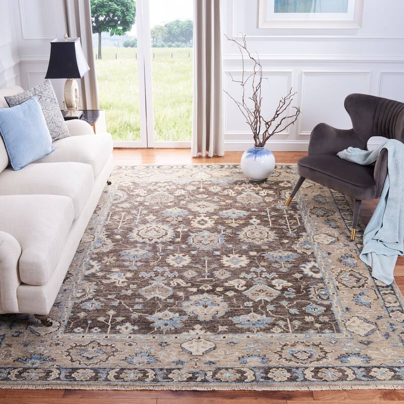 SAFAVIEH Hand-Knotted Samarkand Mineko Traditional Wool Rug - 10' x 14' - Brown/Beige