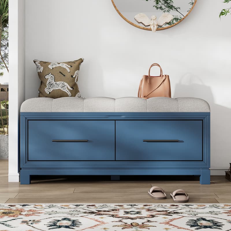 43" Shoe Bench with Removable Cushion & Lift Top Storage, Entryway Bench Wooden End of Bed Bench, Hidden Storage Space