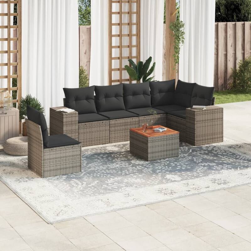 vidaXL Garden Sofa Set Black - 21.7 x 21.7 x 14.6 - Gray 7 Piece