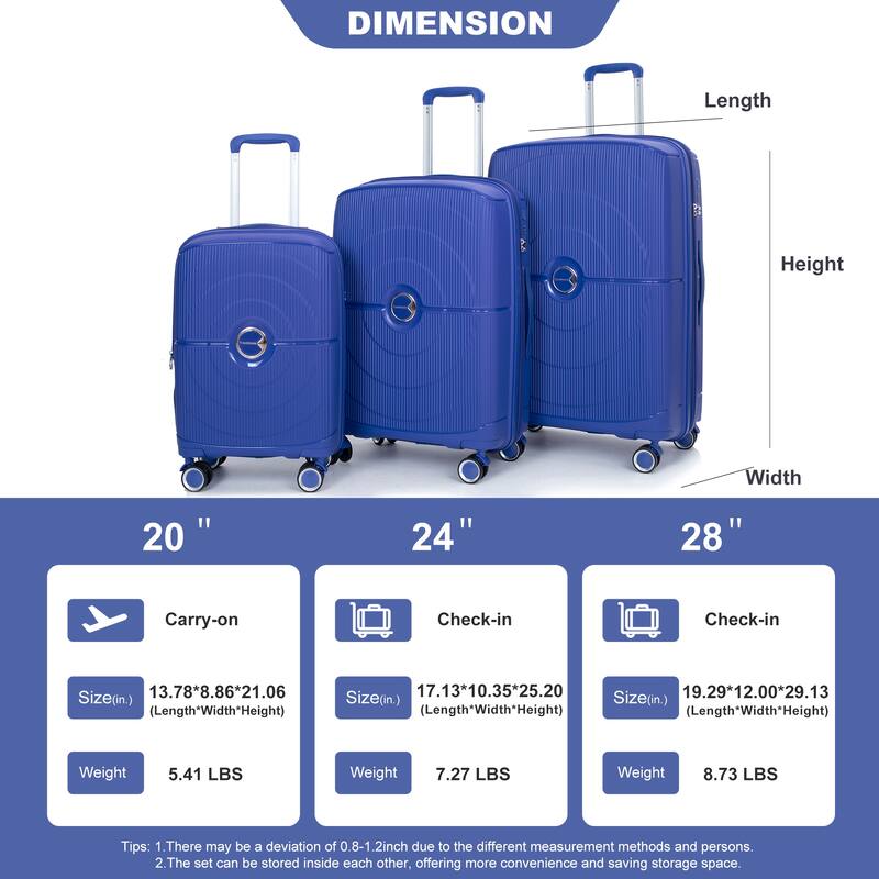 Durable Polypropylene Hardshell Suitcase Set with 360° Spinner Wheels & TSA Lock (20/24/28)