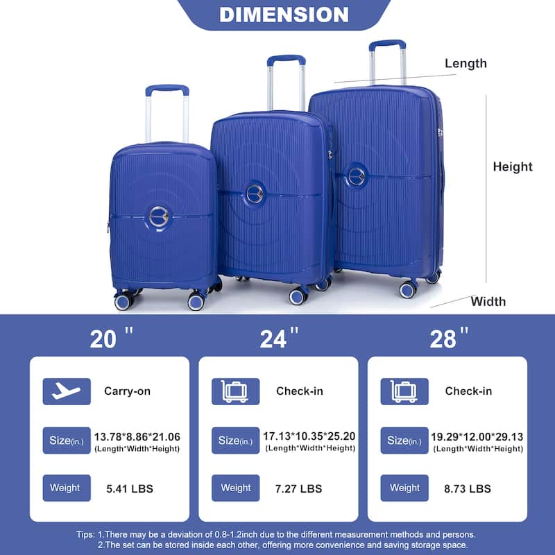 Expandable Hardshell Suitcase Double Spinner Wheels PP Luggage Sets with TSA Lock,3-Piece Set (20/24/28)