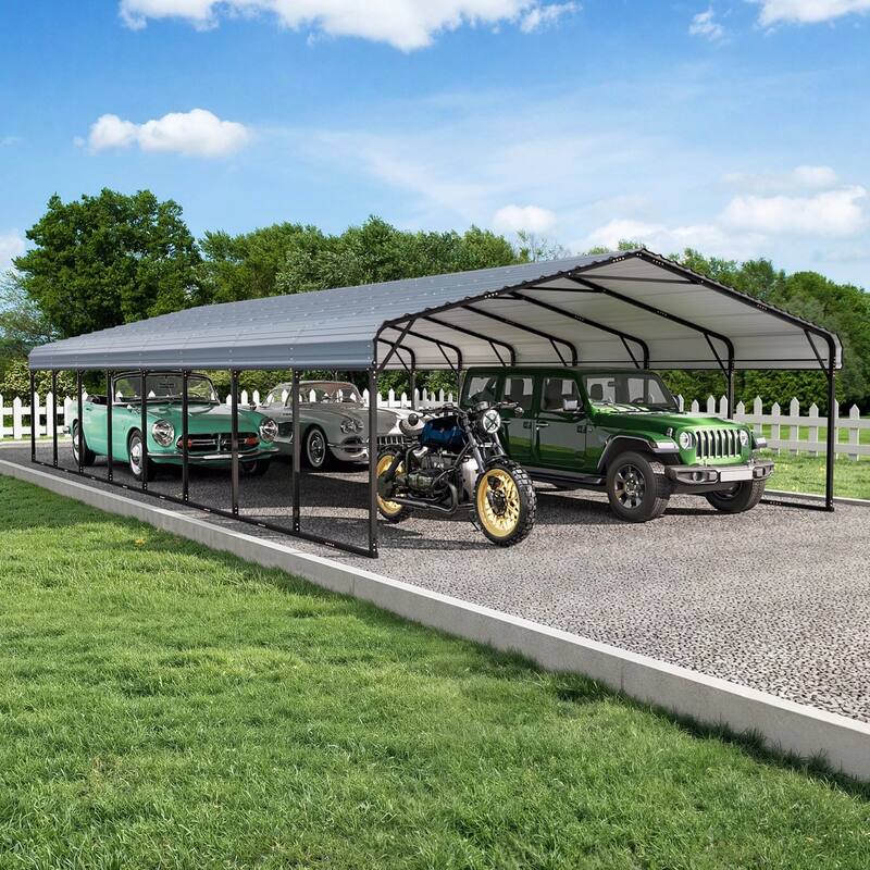EROMMY Outdoor Carport with Galvanized Steel Roof, Heavy-Duty All-Weather Shelter for Cars, Boats and Equipment