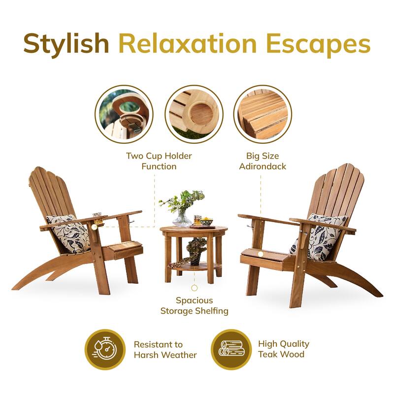 Cambridge Casual Sherwood Set of 3 Teak Adirondack Chat Set