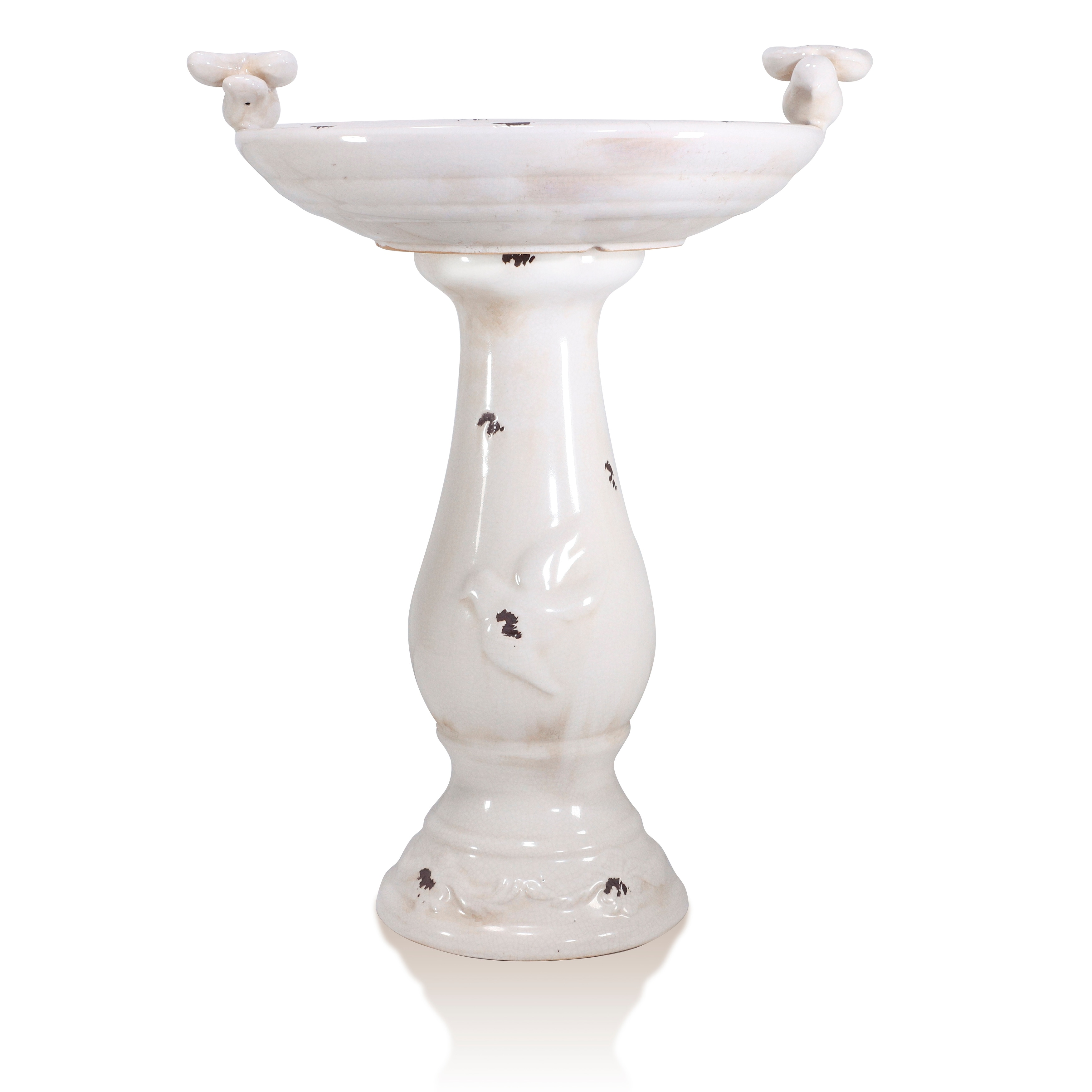 Alpine Corporation 25" Tall Outdoor Ceramic Antique Pedestal Birdbath - Thumbnail 5