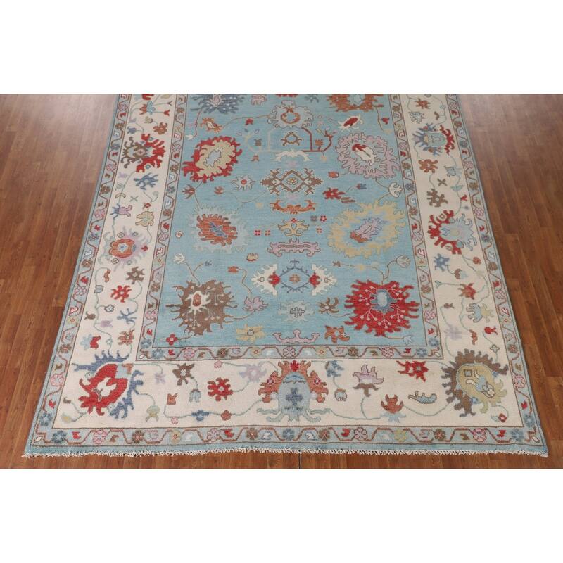 Light Blue Oushak Area Rug Handmade Wool Carpet - 9'0" x 11'9"