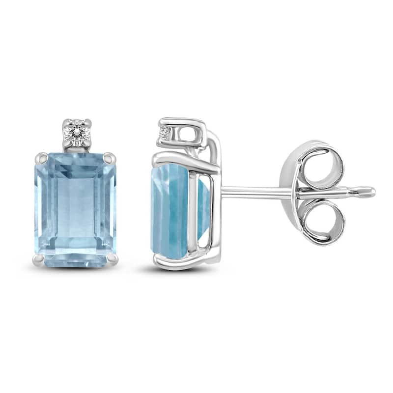Marquee 14K White Gold 5x3MM Aquamarine Aquamarine Emerald and Diamond Earrings