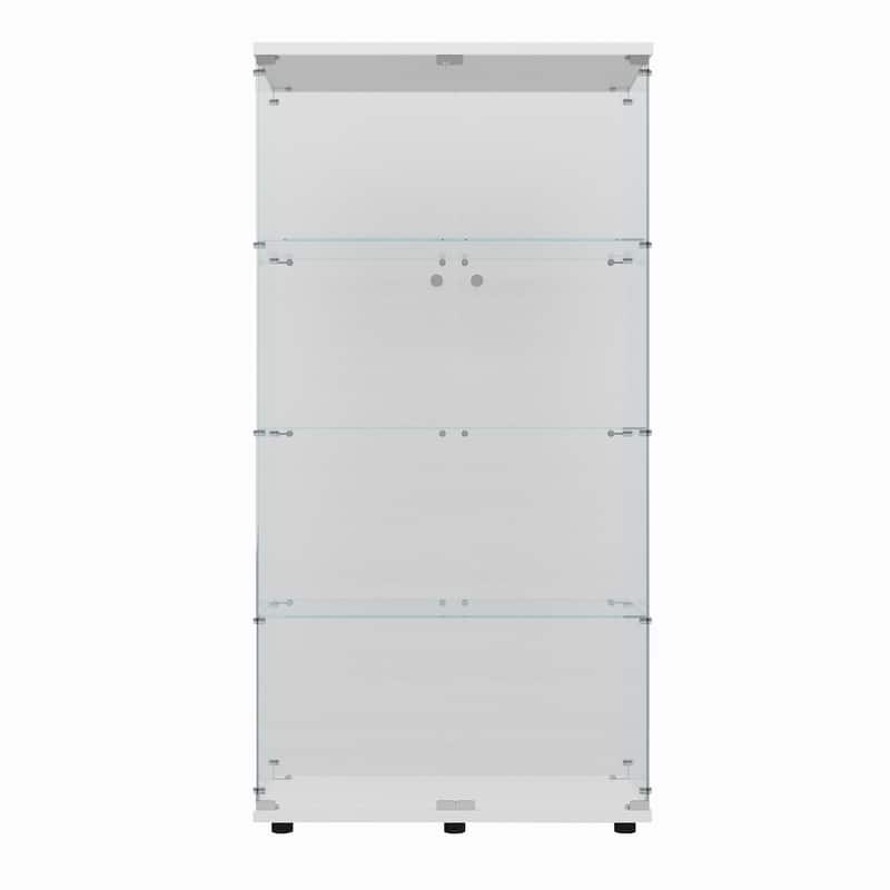 Tempered Glass Display Cabinet w/Multi-Color LED Lights, Door Lock & Adjustable Floor Feet for Flexible Placement