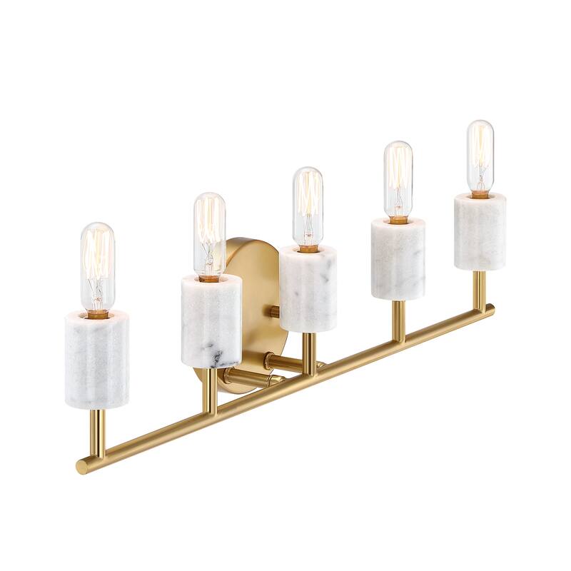 Star Dust 24.25 in. 5-Light Brushed Gold Vanity Light with Natural Marble Accents for Bathrooms