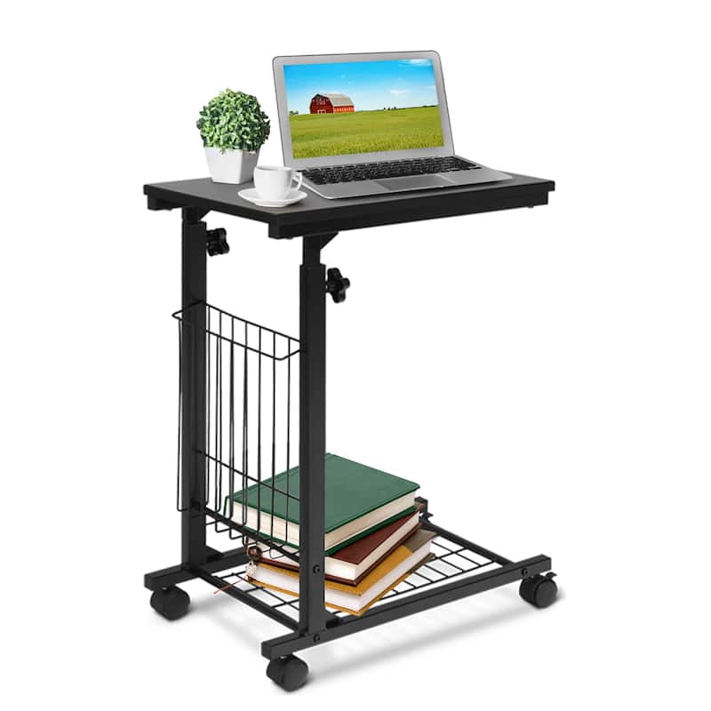 Rolling Height Adjustable C Table Mobile Couch Desk Sofa Side Table