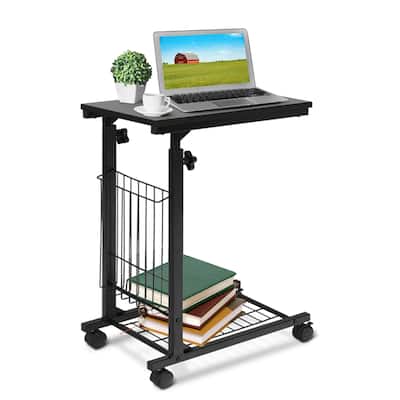 Rolling Height Adjustable C Table Mobile Couch Desk Sofa Side Table