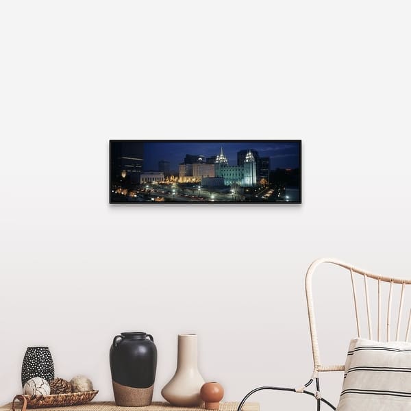 Temple Lit Up At Night Mormon Temple Salt Lake City Utah Black Float Frame Canvas Art Overstock 25511234