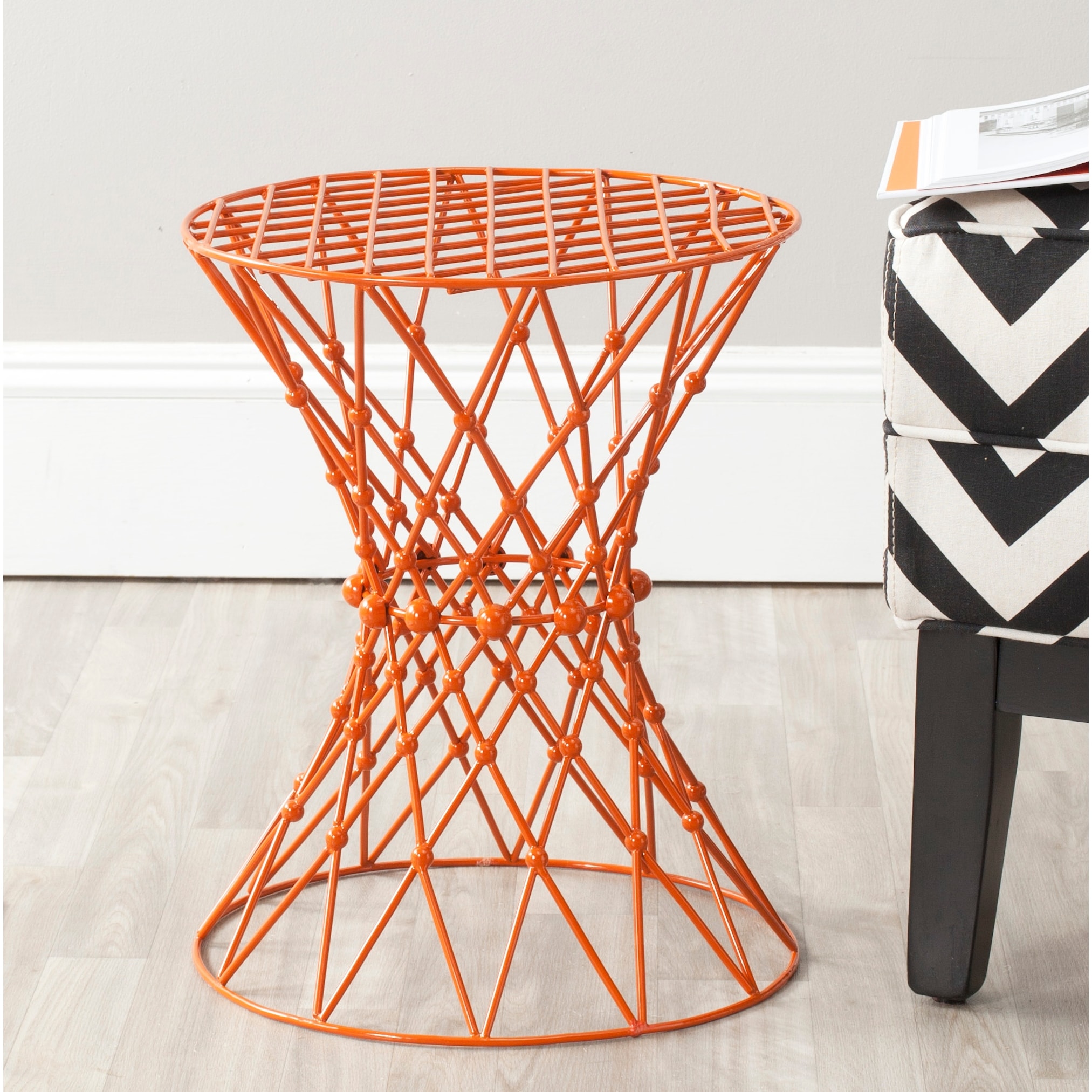 Safavieh Charlotte Orange Iron Wire Accent Stool - 14 inch x 14 inch x 17.5 inch