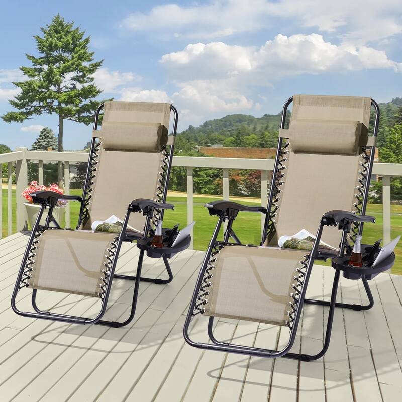 BONOSUKI Outdoor Foldable Recliner Lounge Chair Zero Gravity Chair - Beige