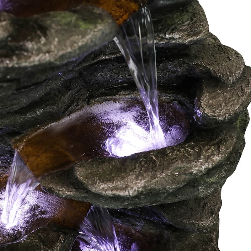 6-Tier Rock Floor Standing Water Fountain with LED Lights and Pump