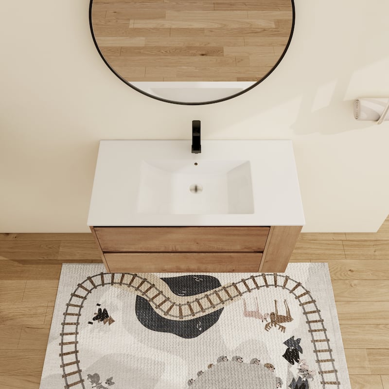 Malwee 30"/36" Floating Bathroom Vanity, Wall Mounted Bathroom Vanity with Sink,Soft Close Drawers and Side Adjustable Shelf