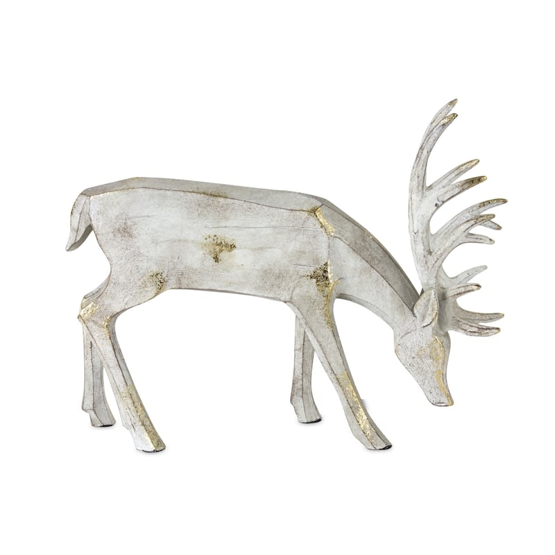 Set of 2 White and Gold Rustic Deer Table Top 13"