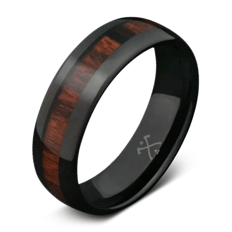 Manly Bands THE COWBOY Tungsten Black Plated with Inlay 8mm Polished Finish