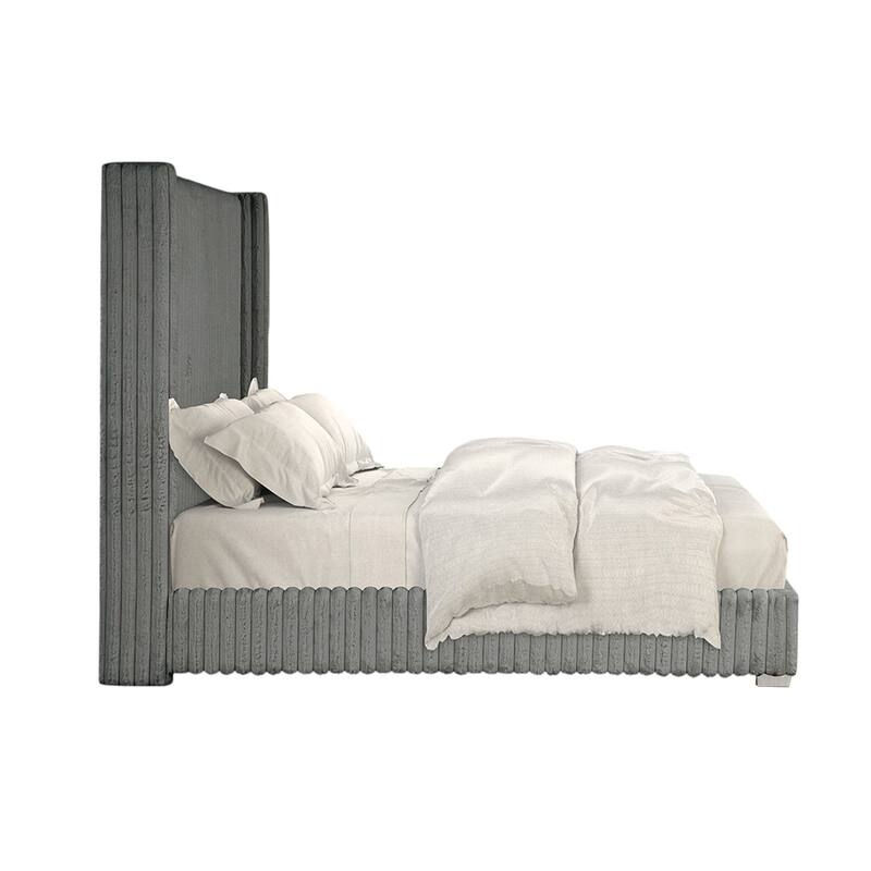 Chenille Fabric Upholstered Twin Bed with Wingback Headboard