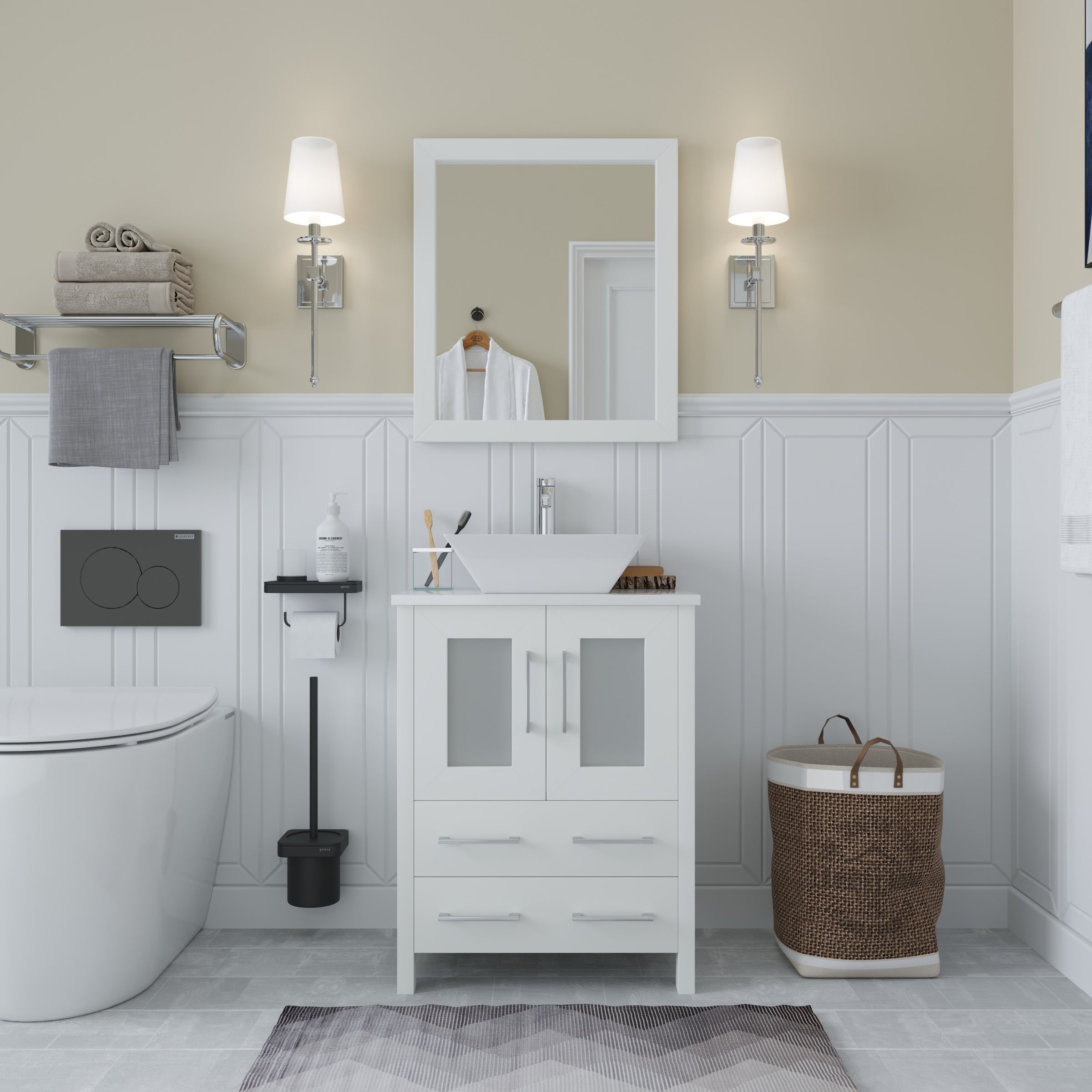 Vanity Art 24-inch Single Sink Bathroom Vanity Set With Engineered Marble Top and Free Mirror