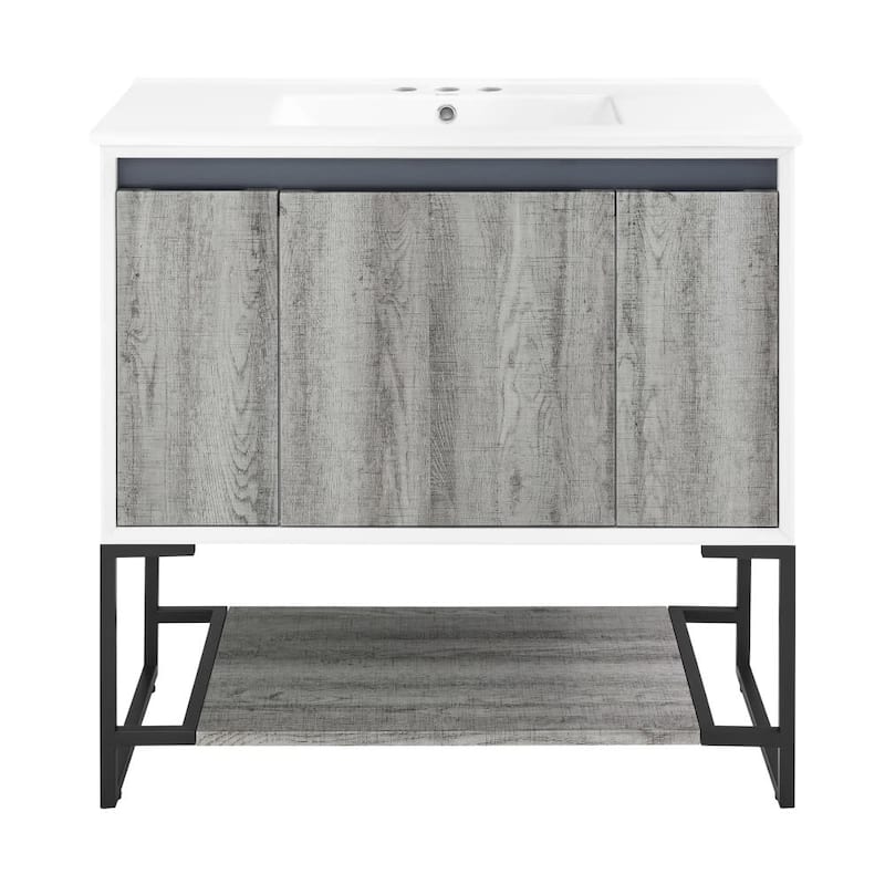 Swiss Madison SM-BV143-3 Marseille 37" Free Standing Single Basin - Gray Oak / White - Ash Finish