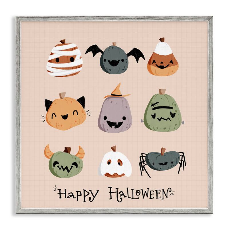 Stupell Cute Halloween Costume Pumpkins Framed Giclee Art Design By Sarah Hickman - 24 x 24 - Grey