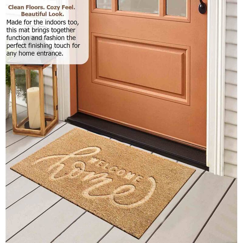 Gardenised Heavy Duty Coco Coir Doormat Non Slip PVC Baking Embossed Welcome Design Natural Coconut Fiber Floor Mat 18x30"