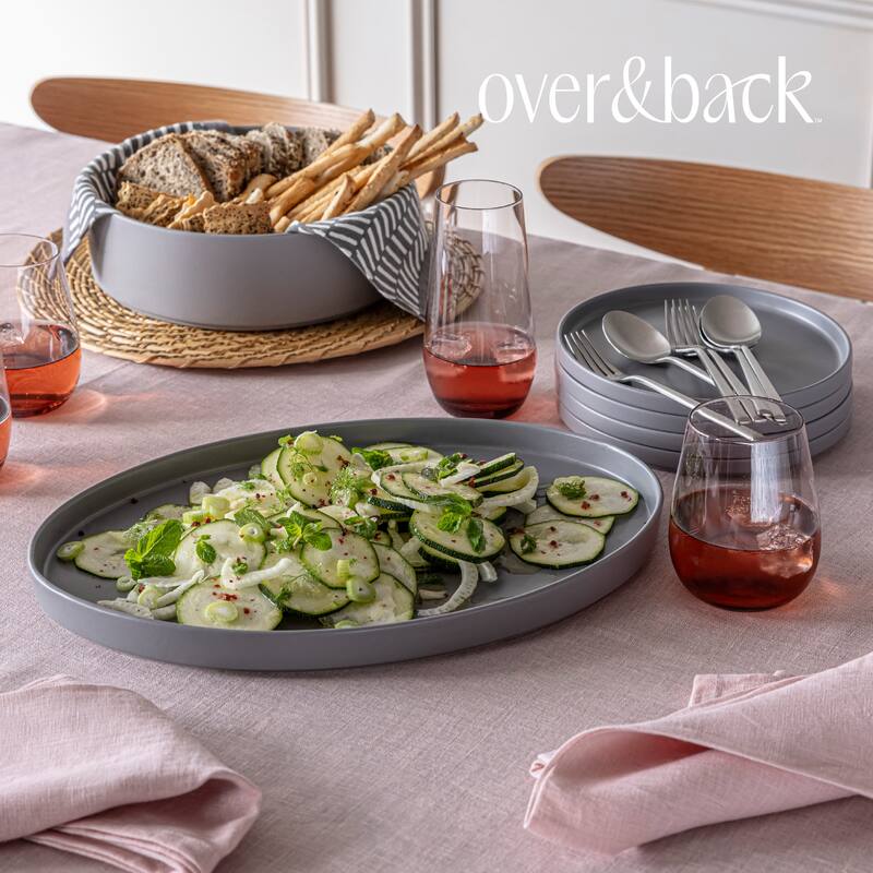 over&back Stackable Semi-Matte Stoneware Oval Serving Platter