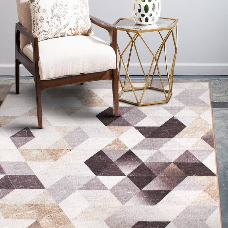 My Magic Carpet Machine Washable Rug Lattice Geometric Neutral - 5' X 7'