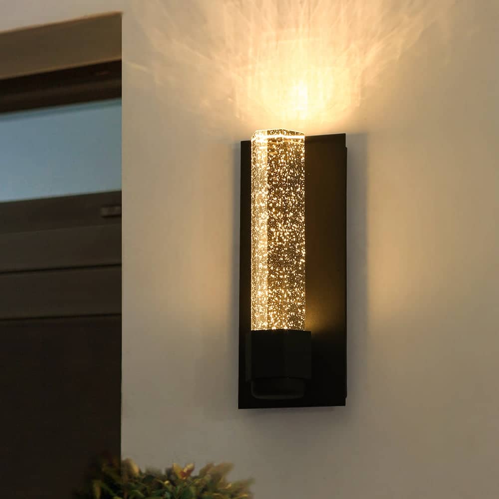 1-Light Bubble Crystal Linear Tube Dimmable LED Vanity Wall Lamp - Black