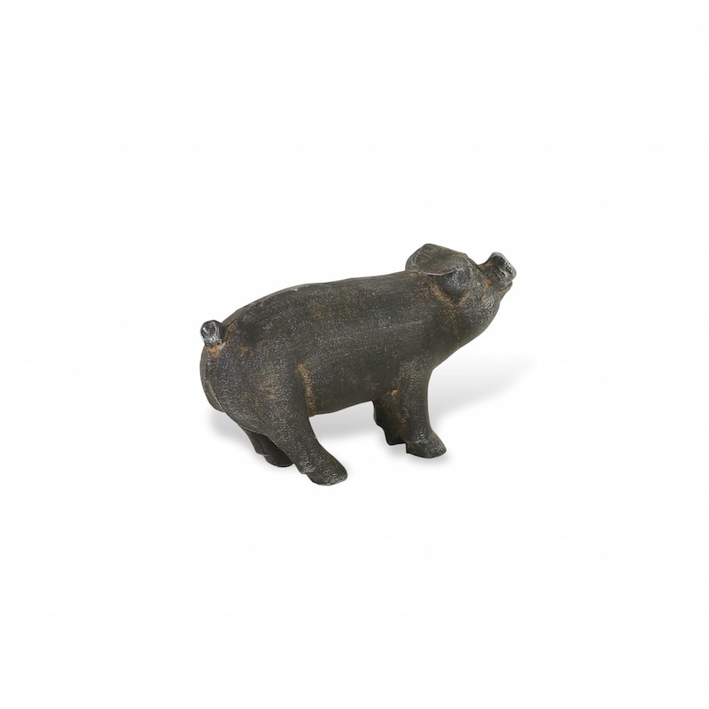 HomeRoots 5" Black Cast Iron Pig Hand Painted Sculpture - 4.5" H x 9" W x 3" D