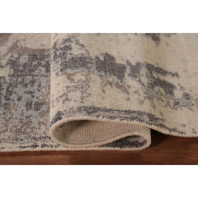 Contemporary Abstract Oriental Area Rug Handmade Beige Wool Carpet - 5'4"x 7'5"