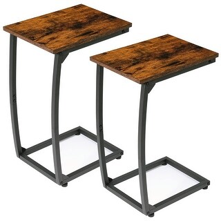 C Shaped End Table Side Table of 2, Small Sofa Table with Metal Frame ...