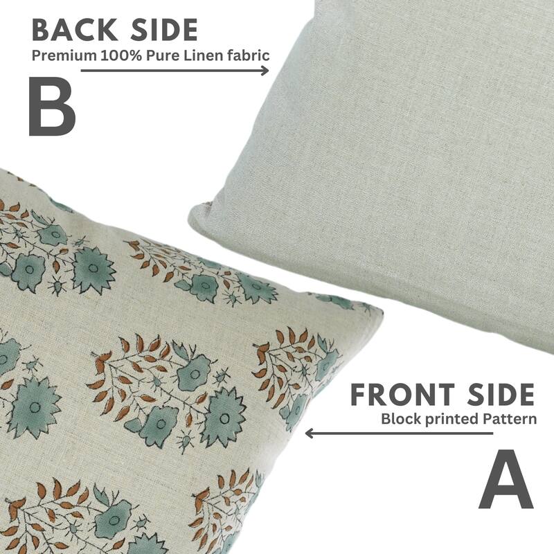 Fabdivine Block Print 12x20 Inch Pillow Cover Pure Linen Floral Farmhouse Decor Accent for Brown Soft, Cushion Case, Kanak Buti