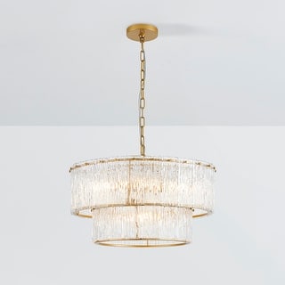 KAWOTI 2-Tier Modern Glam Chandelier with Textured Glass