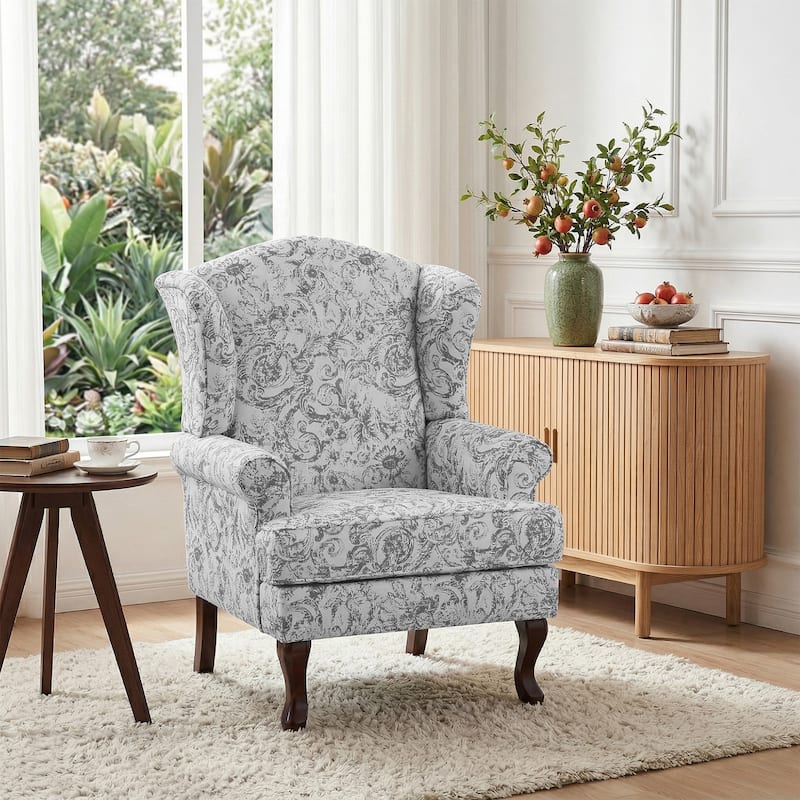 Elegant Living Room Wing Back Arm Chair Upholstered Accent Chair