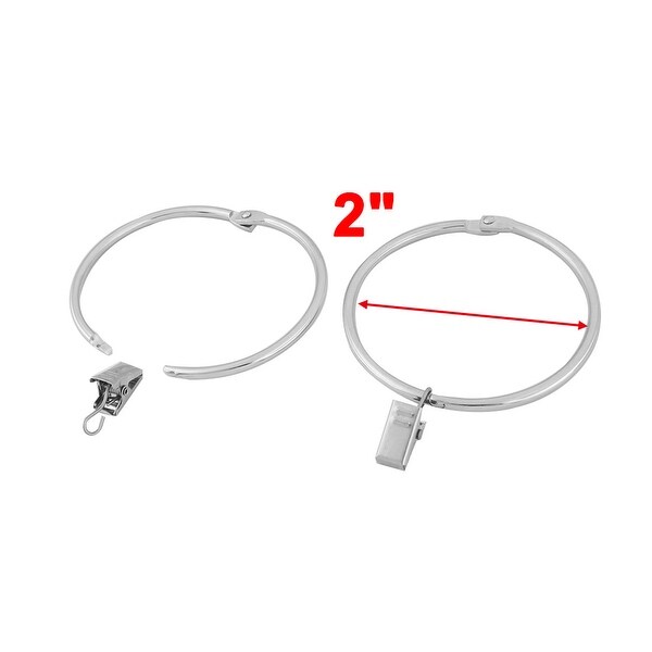 10PCS METAL CURTAIN POLE ROD VOILE NET RINGS WITH CLIPS HANGING CLAMPS SLIVER 