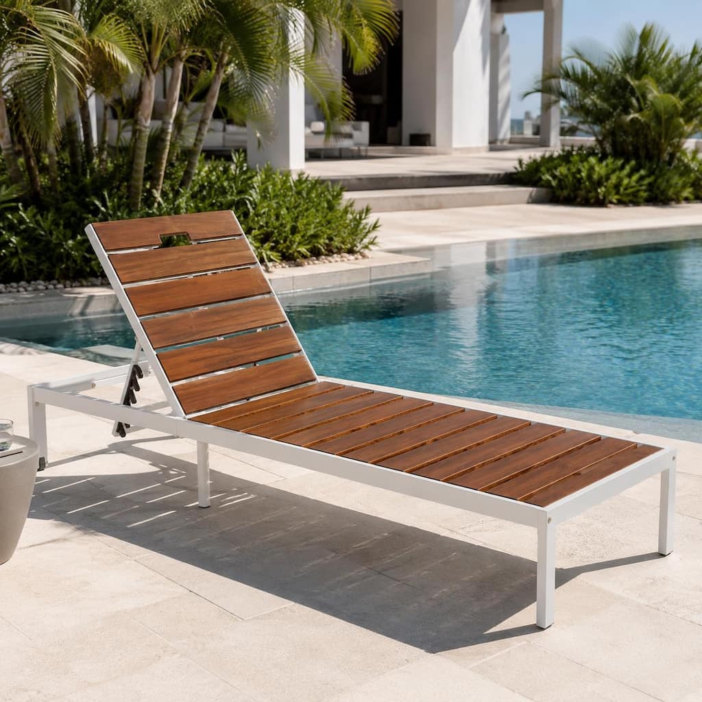 Modern Outdoor Chaise Lounge with 6-Level Adjustable Backrest by Leisure Zone