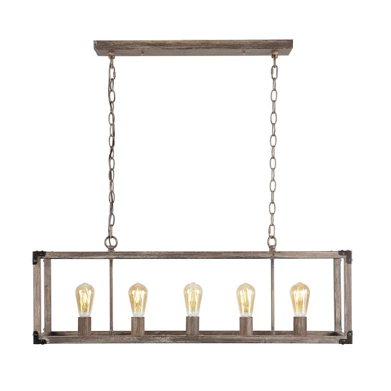 Zeniba 36" 5-Light Linear Adjustable Iron Rustic Farmhouse LED Pendant, Brown by JONATHAN Y
