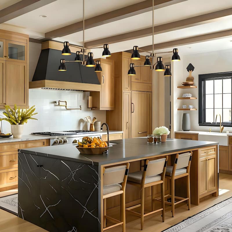 Modern 6-Light Black Gold Chandelier Industrial Metal Pendant Lights for Dining Room - 24.5" D x 12" H