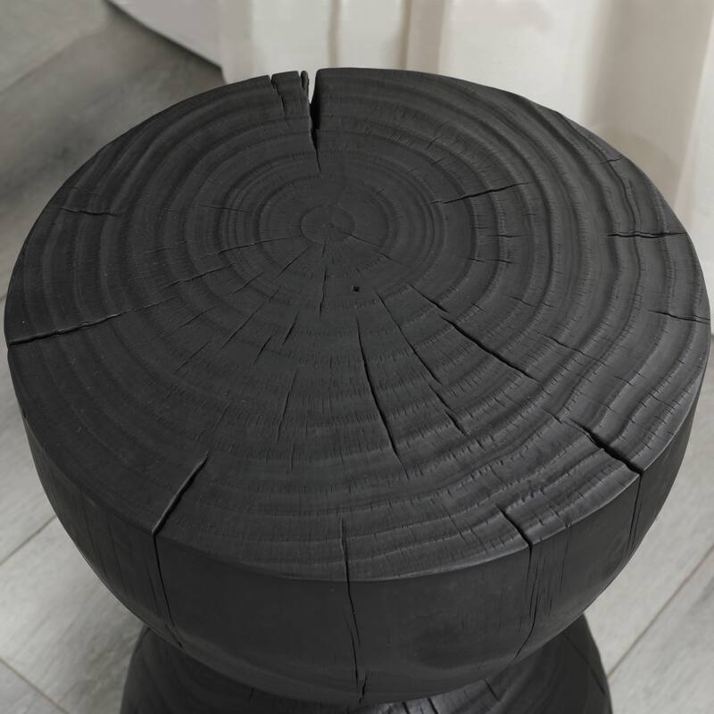 Solid Mango Wood Side End Table in Black, 17.7 inch Round Contemporary Wooden Accent Table, Small Round Plant Stand