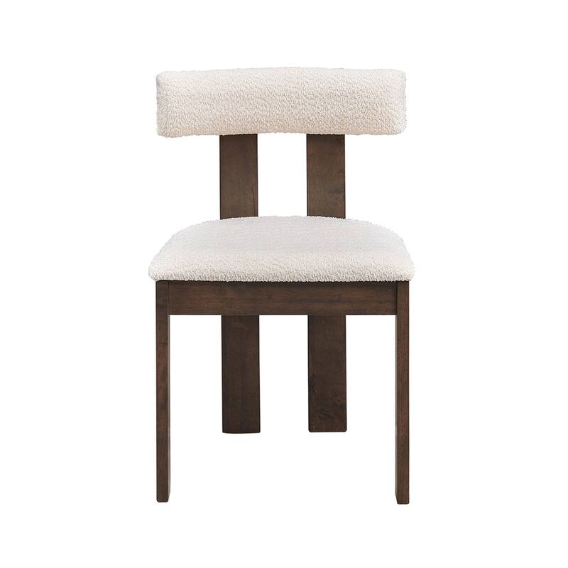 Wooden Dining Chairs Set of 2, Boucle Upholstered Kitchen Side Chairs, Open Back Kitchen Chairs with Rubber Wood Frame