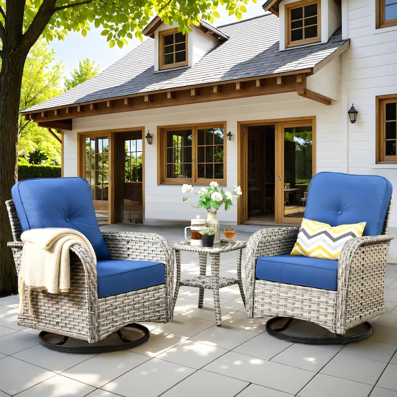 OVIOS 10 Pieces Outdoor Wicker Swivel Chair Set With Solar-Powered Coffee Table