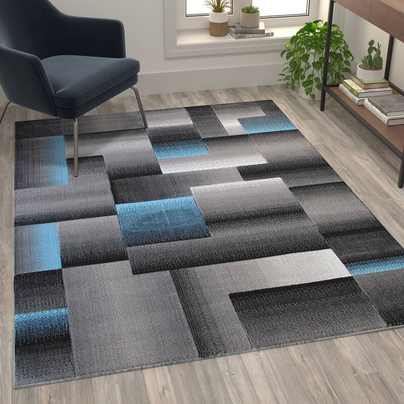 Modern Geometric Style Color Blocked Indoor Area Rug - Blue - 5' x 7'
