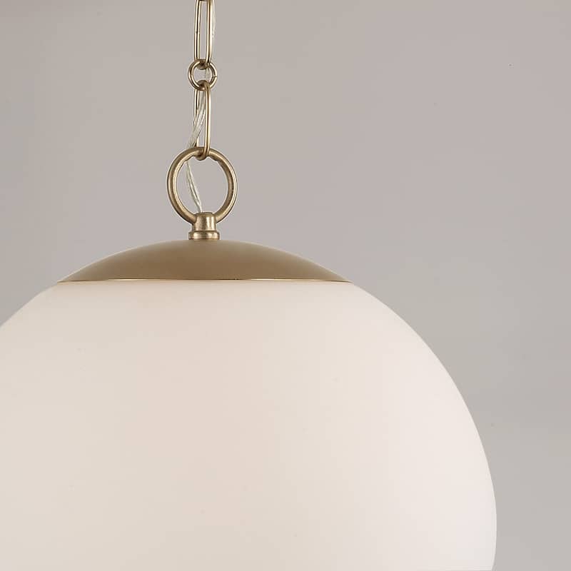 13.75" W x 15.25" H 1-Light Globe Pendant in Matte Brass with Soft White Glass and Alternating Loop Designer Chain
