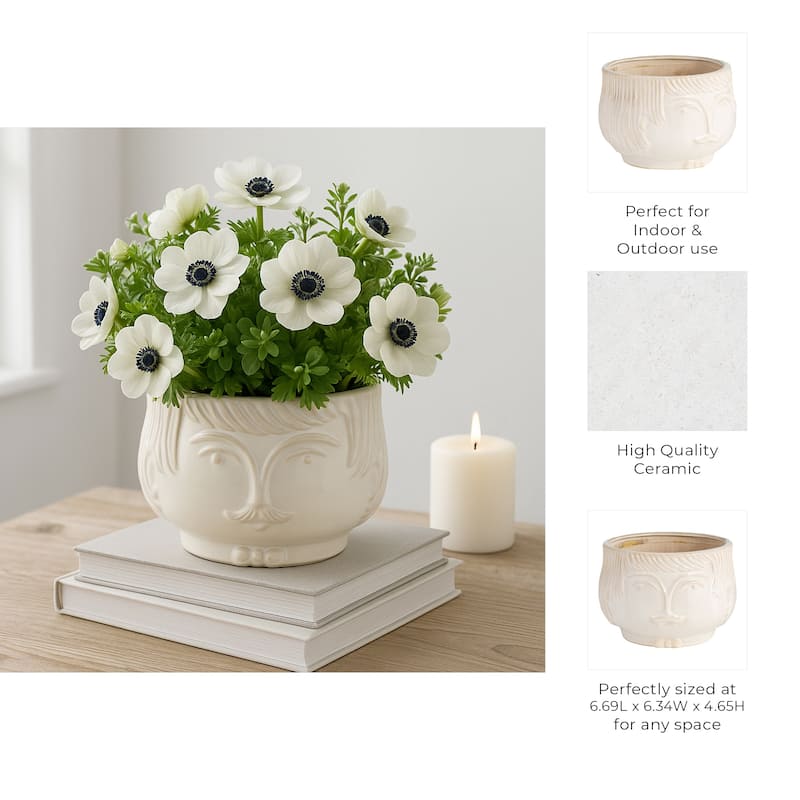 Ceramic Abstract Face Shaped Planter - White, 7"