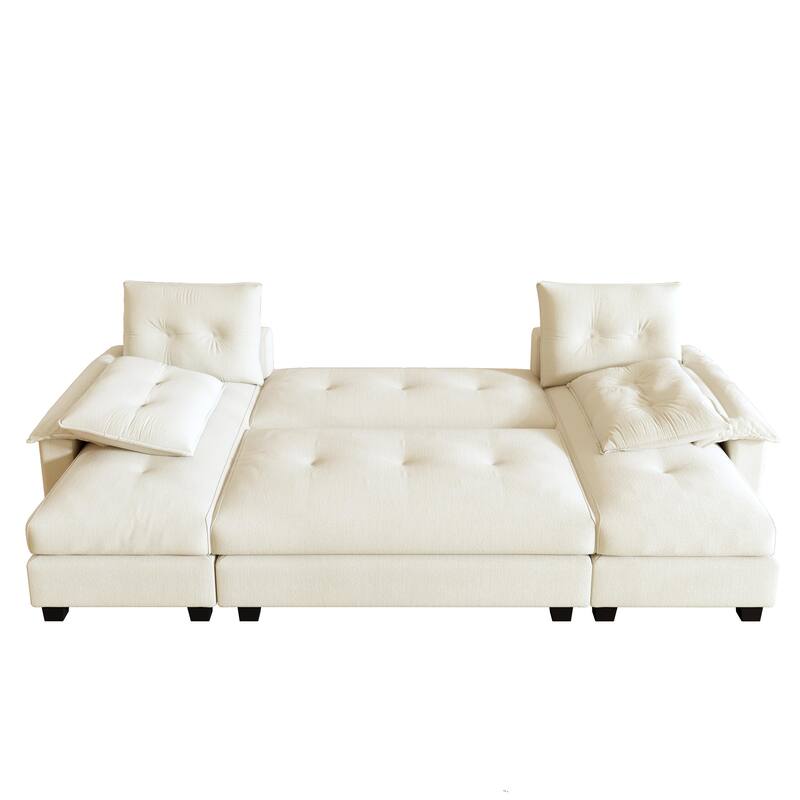 104.7" U-Shaped Sleeper Sofa, Convertible Sectional Couch with Pull-Out Bed, Removable Armrests, USB Ports & Chaise Lounge