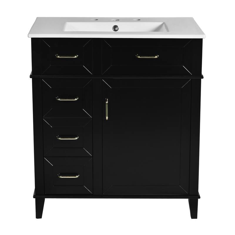 GDFStudio - Snowdon Transitional Freestanding Bathroom Vanity Cabinet with Ceramic Sink, Soft Close Drawers & Adjustable Storage