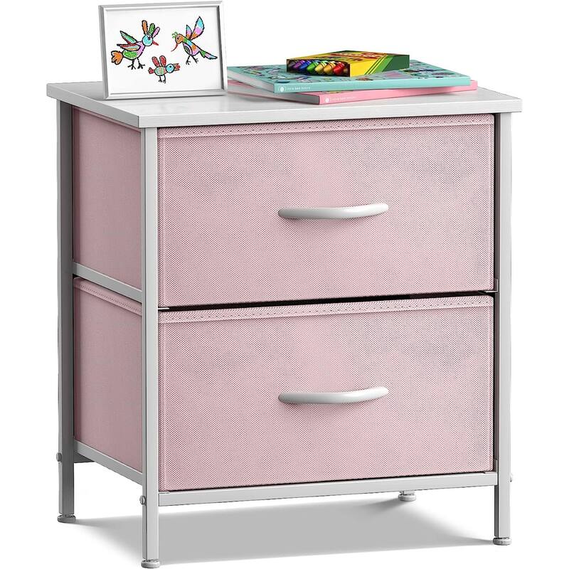 2 Drawer Bedside Nightstand End Table Bedroom Dresser, Pastel Colors - Pink