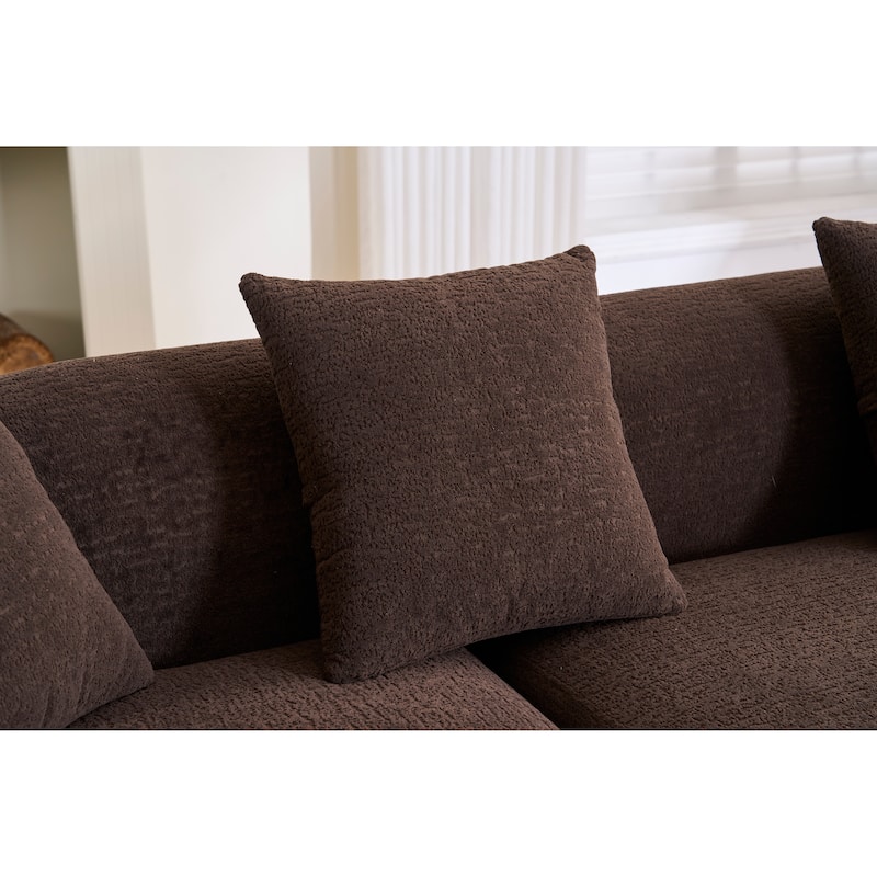 98.4" Chenille L-Shaped 3-Seater Sofa with Chaise Lounge and 4 Pillows